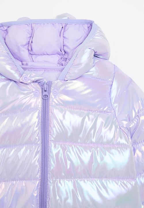 Pop Candy - Mettalic hooded puffer jacket-lilac