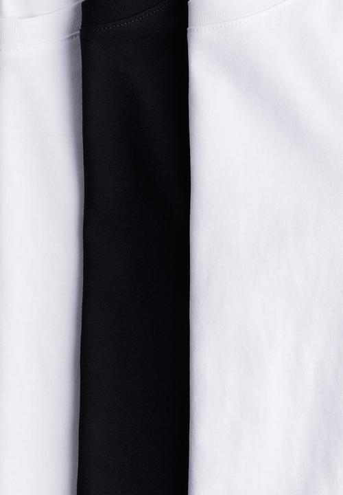 H&M - 3 pack long-sleeved t-shirts - black & white 