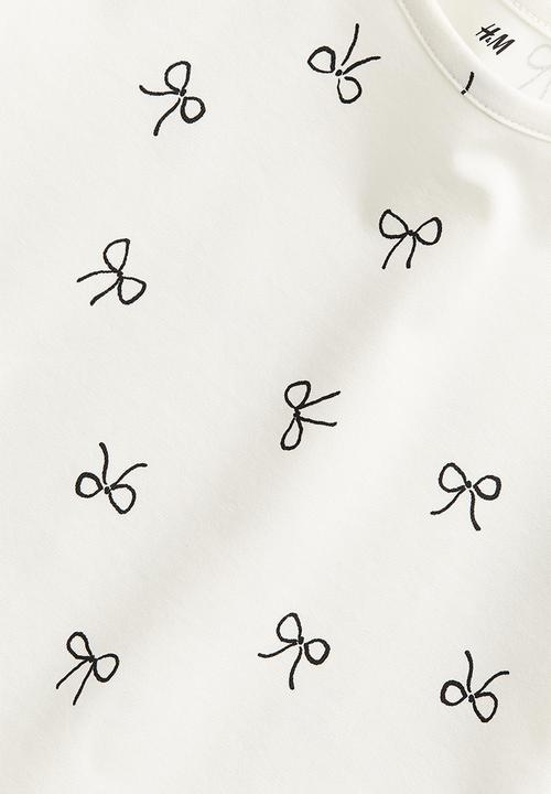 H&M - Printed jersey top - natural white bows