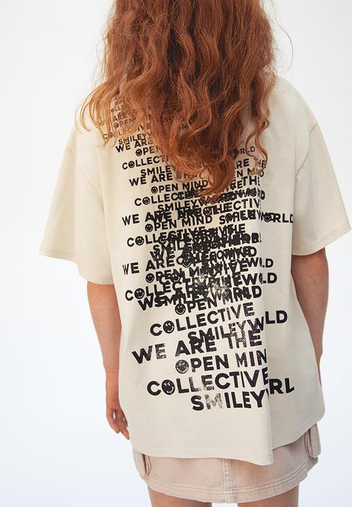 H&M - Oversized printed t-shirt - light beige smileyworld®