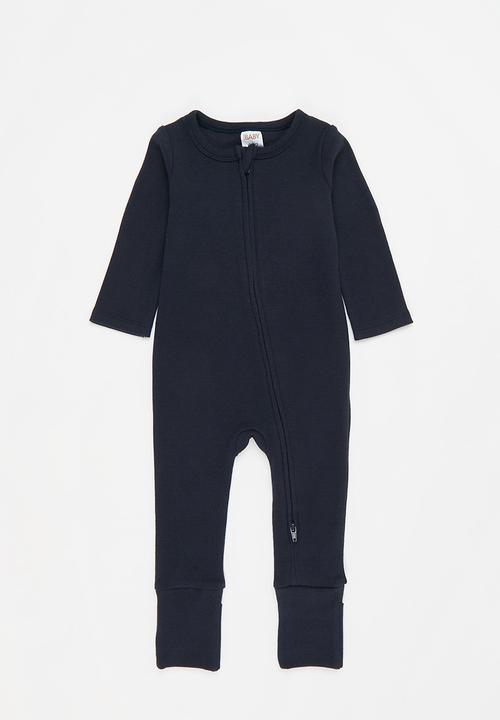 Cotton On - The long sleeve rib romper - navy ink/vanilla stripe 