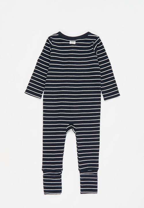 Cotton On - The long sleeve rib romper - navy ink/vanilla stripe 