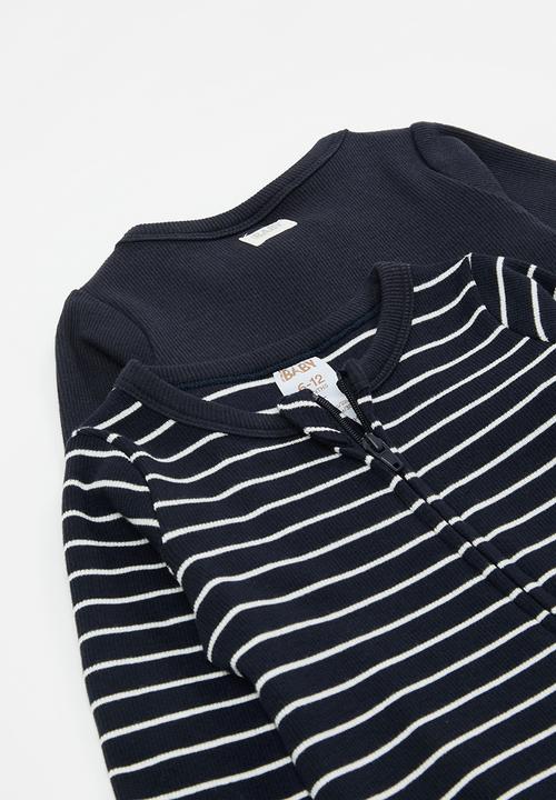 Cotton On - The long sleeve rib romper - navy ink/vanilla stripe 