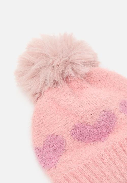 Pop Candy - Heart print pom beanie - pink