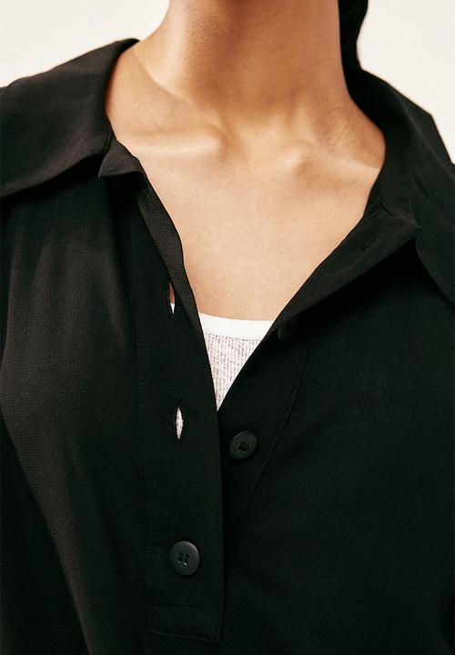 H&M - Sheer crêpe polo shirt - black