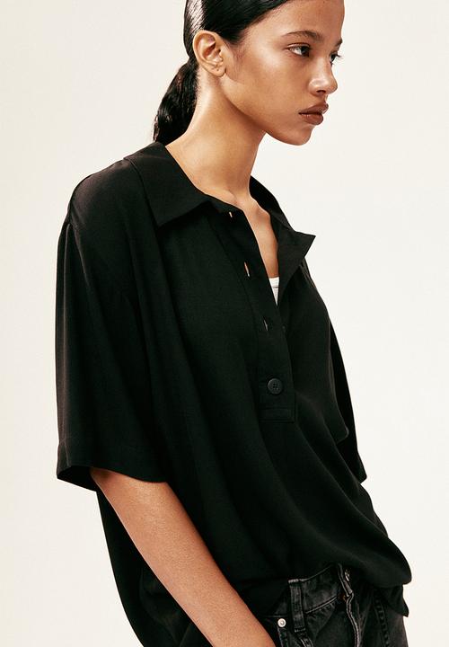 H&M - Sheer crêpe polo shirt - black