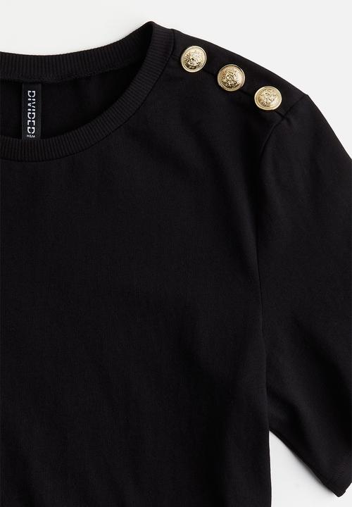 H&M - Button-detail t-shirt - black