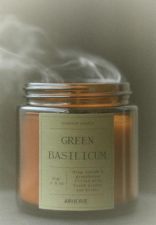 H&M - Small scented candle in glass holder -  khaki green/green basilicum