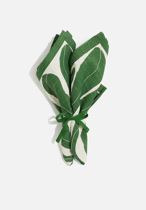 H&M - 2-pack leaf-print napkins - green/leaves