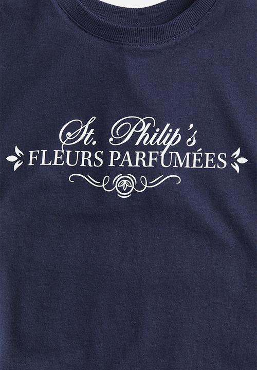 H&M - Printed t-shirt - navy Bbue/Ffeurs parfumées