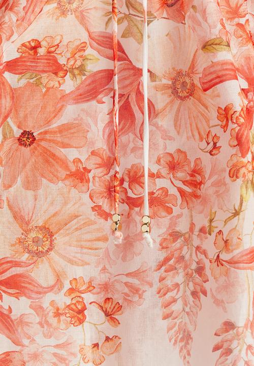 H&M - Tie-detail blouse - coral red & floral 