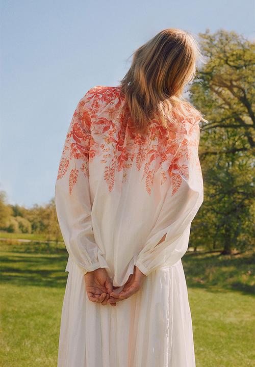 H&M - Tie-detail blouse - coral red & floral 