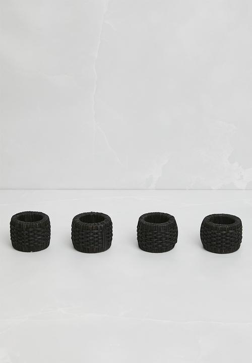 Sixth Floor - Rattan napkin rings set of 4 - Black