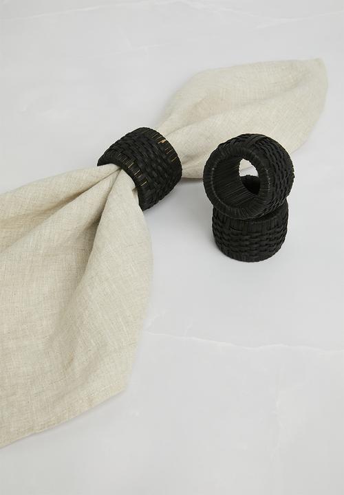 Sixth Floor - Rattan napkin rings set of 4 - Black
