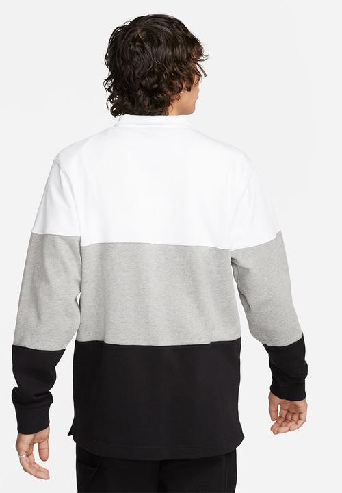 Nike - Nike Club Knit LS Top - White/Dk grey heather/Black/Black