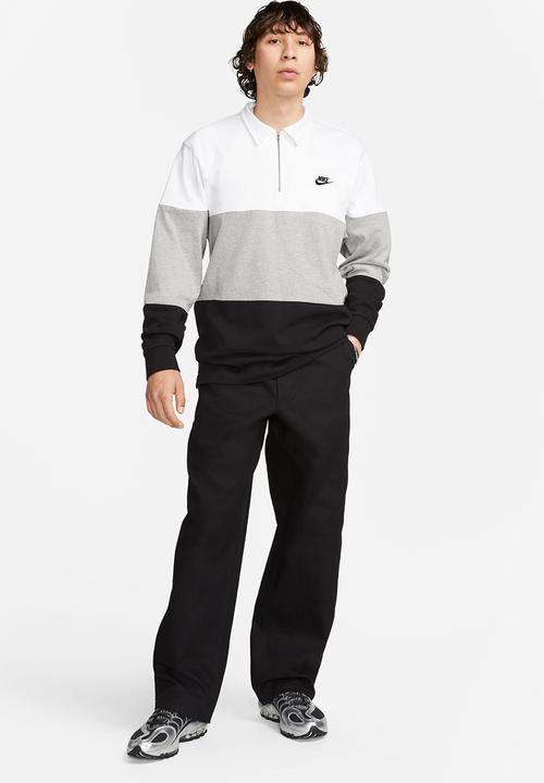 Nike - Nike Club Knit LS Top - White/Dk grey heather/Black/Black