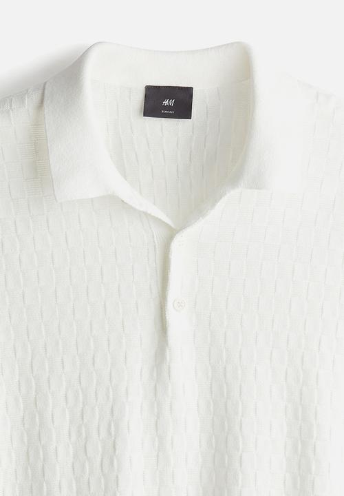 H&M - Slim fit textured-knit polo shirt - white