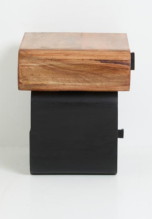 Sixth Floor - Thara wooden bedside table - Black & natural