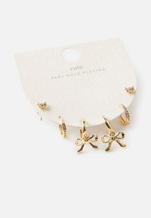 Rubi - 3Pk Small Earring- gold plated bows
