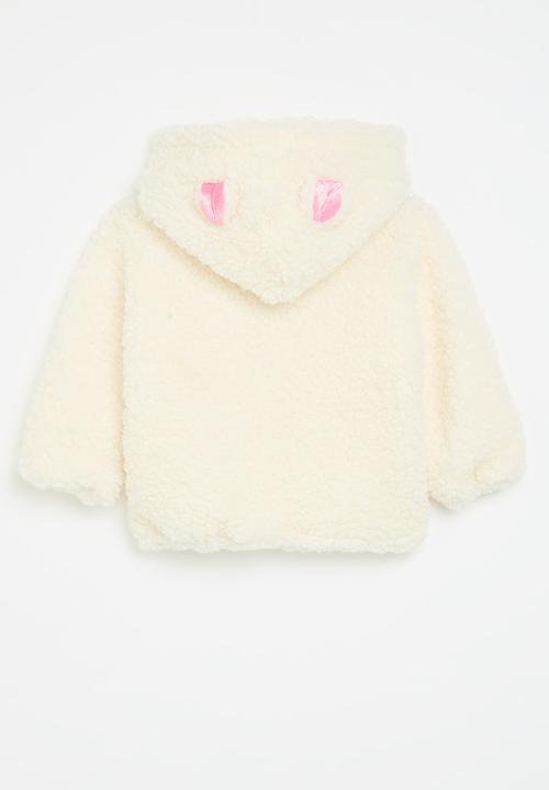 Pop Candy - Hooded teddy fleece jacket - white