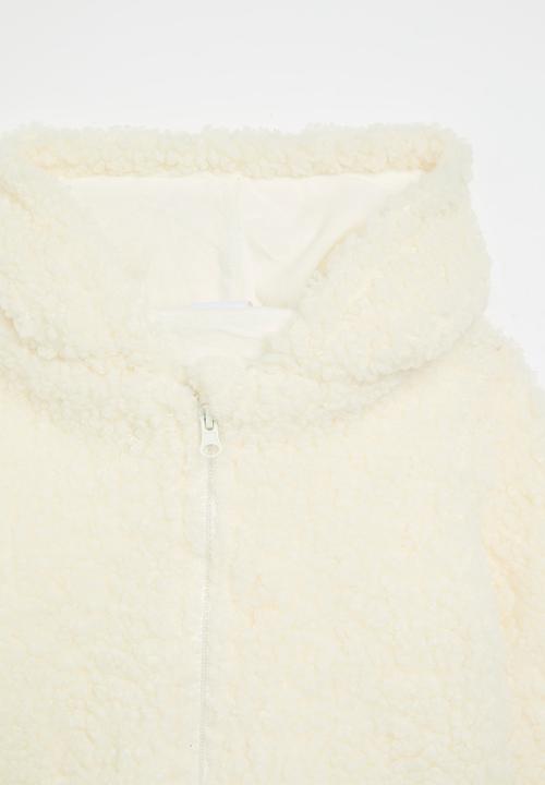 Pop Candy - Hooded teddy fleece jacket - white