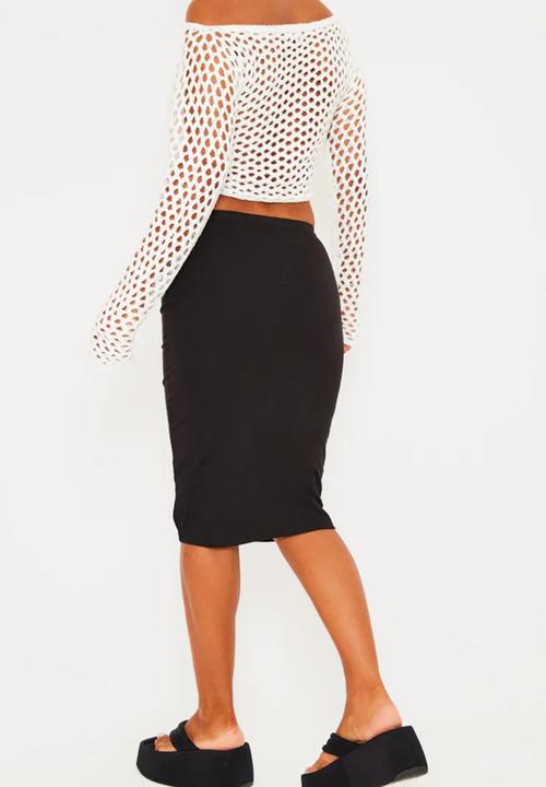 PrettyLittleThing - Basic cotton blend jersey midi skirt - black