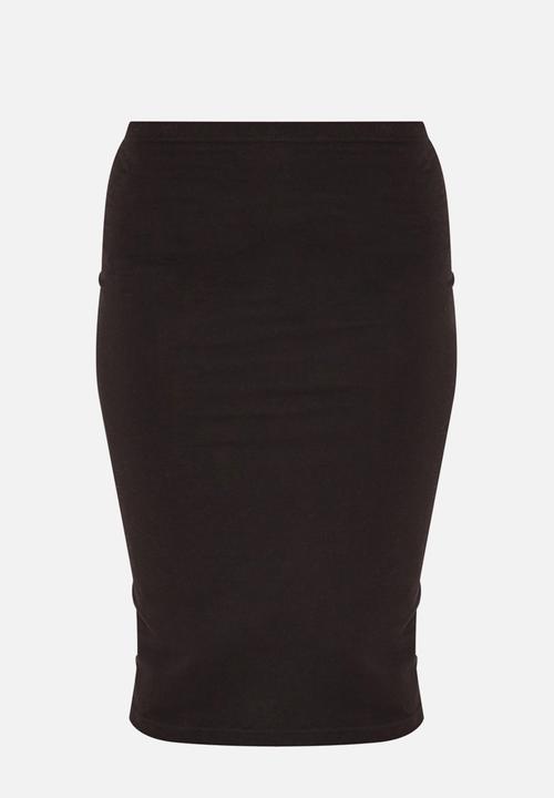 PrettyLittleThing - Basic cotton blend jersey midi skirt - black