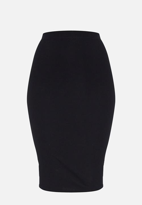PrettyLittleThing - Basic cotton blend jersey midi skirt - black