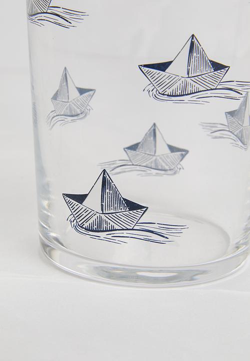 Excellent Houseware - Paper boat drinking glass set of 2 - blue