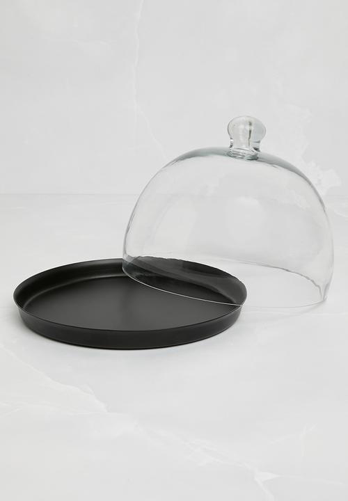 Sixth Floor - Metal cheese platter with glass dome - Black