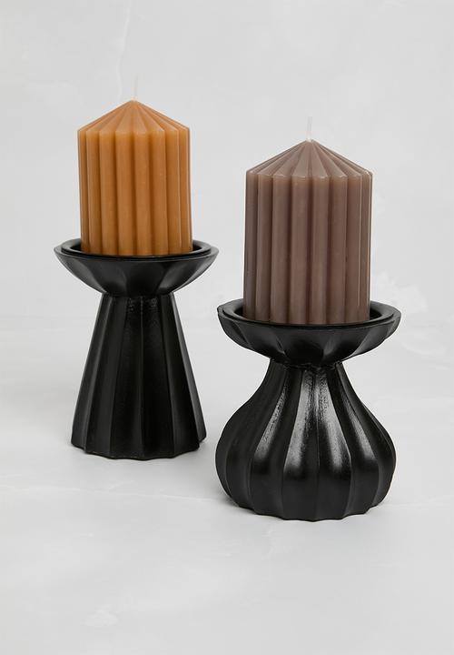 Sixth Floor - Wooden Candle Holder Set of 2 Black