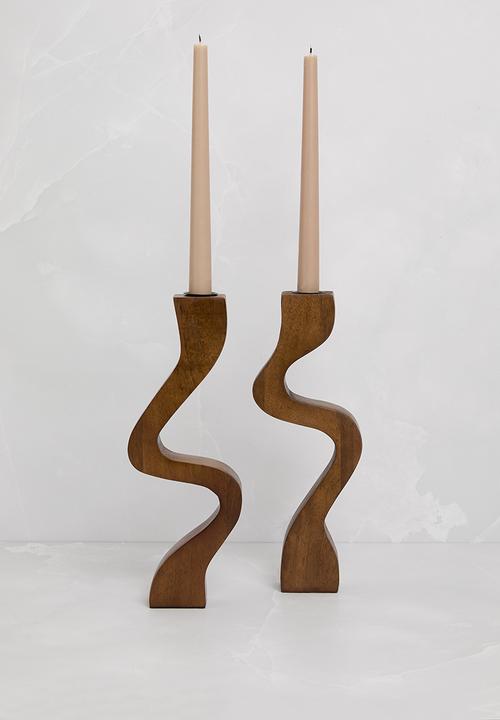 Sixth Floor - Wavy wooden Candle Holder set of 2