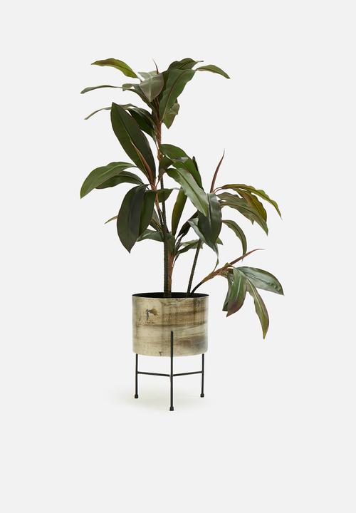 Sixth Floor - Distressed Metal Standing Planter - Gold