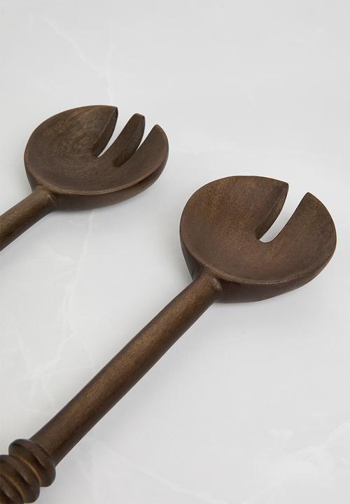 Sixth Floor - Carved wood serving spoons set of 2 - natural