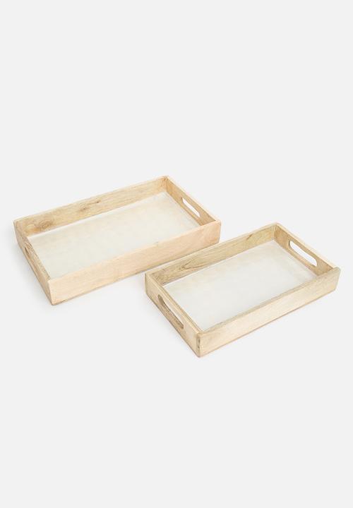 Excellent Houseware - Indica wooden serving tray w enamel finish set of 2 - Natural