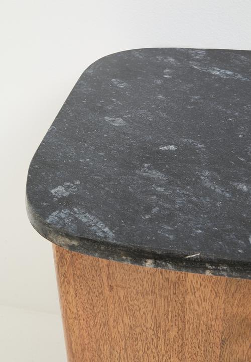 Sixth Floor - Sumi wooden and marble side table - black & natural
