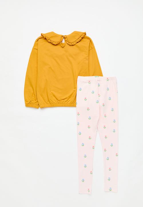 Pop Candy - Sweatshirt & legging set - mustard & pink