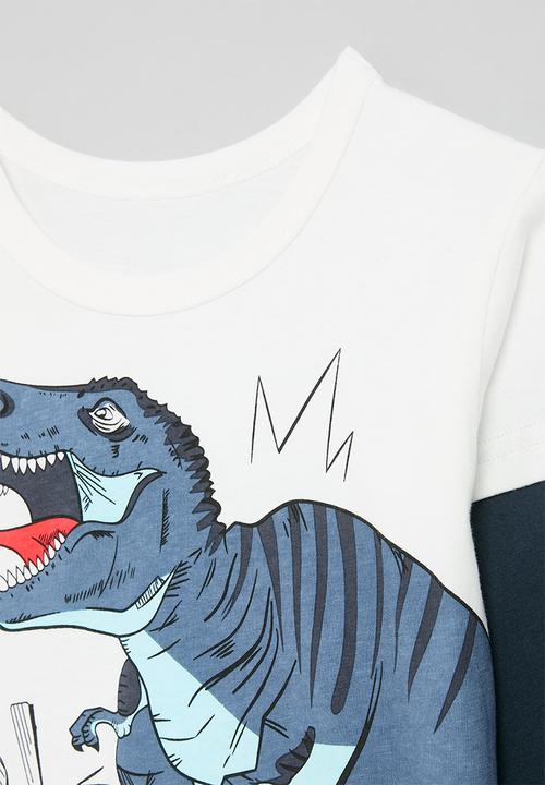 Pop Candy - Dino twofer tee - blue & white