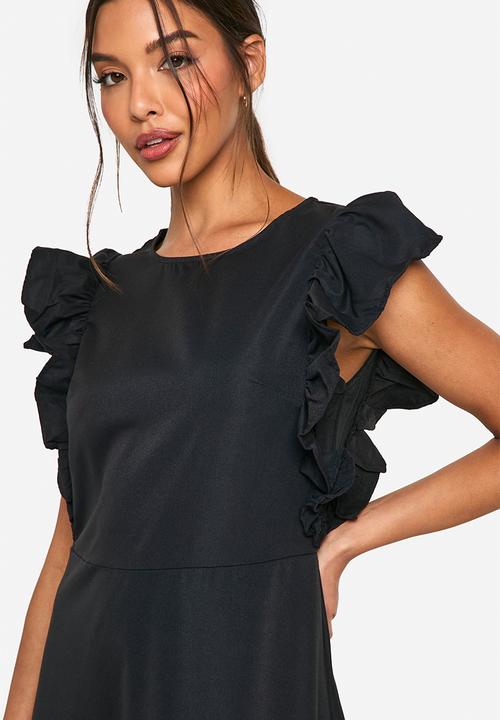 boohoo - Frill Sleeve Smock Midaxi Dress - Black