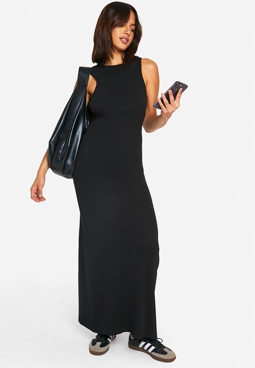 boohoo - Basic Rib Fit And Flare Maxi - Black