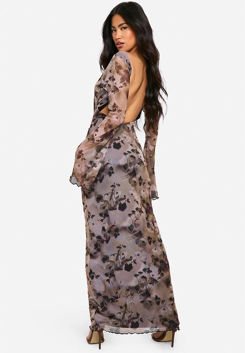 boohoo - Printed Mesh Scoop Back Maxi Dress - Multi