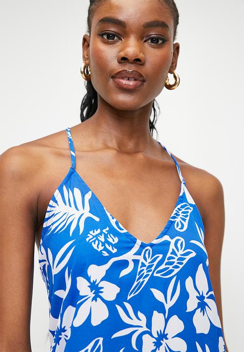 boohoo - Hibiscus V Neck Strappy Maxi Dress - Blue