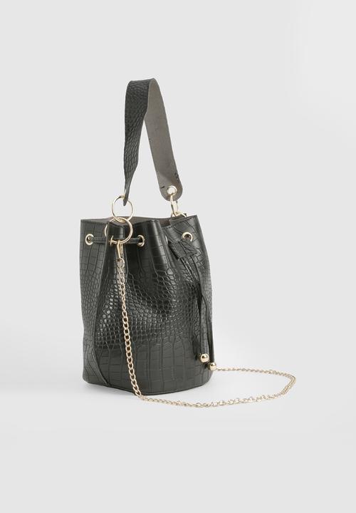 boohoo - Handle detail croc crossbody grab bag - black