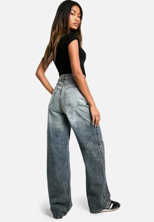 boohoo - Basics High Waisted Super Wide Leg Jeans - Grey Blue