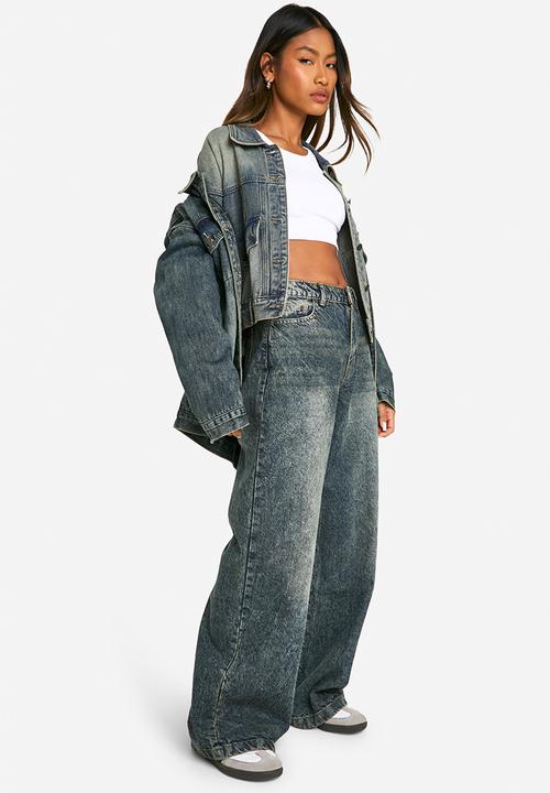 boohoo - Basics Sand Blast High Waisted Wide Leg Jeans - Vintage Wash