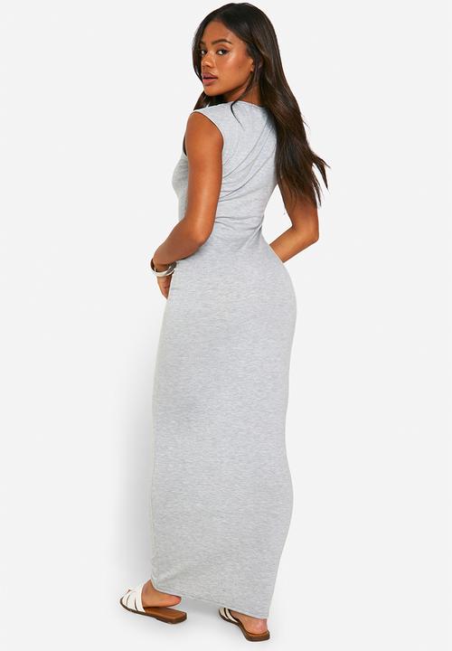 boohoo - Super Soft Sweetheart Neck Cap Sleeve Maxi Dress - Grey Marl