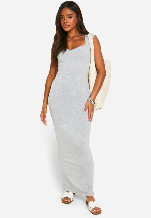 boohoo - Super Soft Sweetheart Neck Cap Sleeve Maxi Dress - Grey Marl