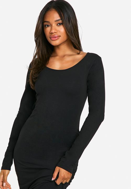 boohoo - Basic Long Sleeve Scoop Neck Maxi Dress - Black