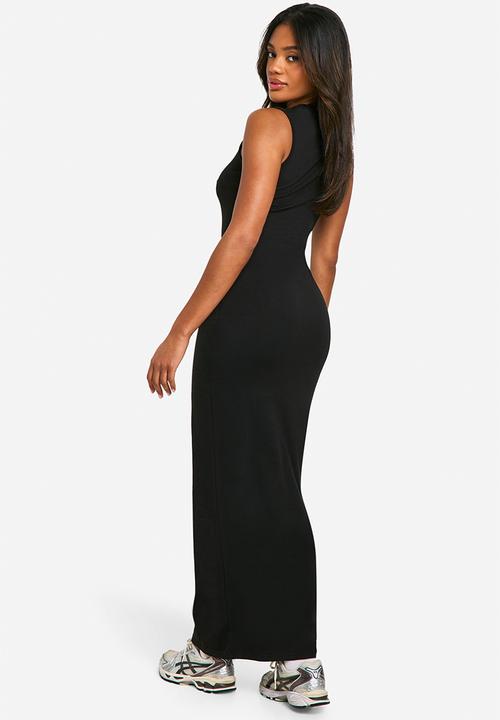 boohoo - Turn Over Neck Maxi Dress - black