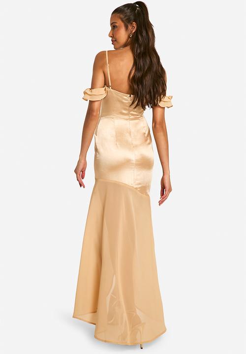 sachin and babi light blue dress Boohoo Occasion Satin Bow Front Fishtail Wedding Maxi Dress UK18 EU44  Champagne main image 1